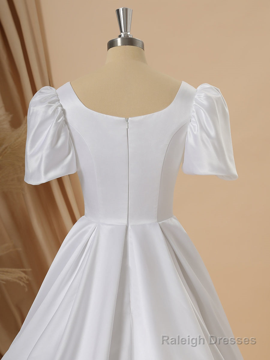 Ball Gowns Short Sleeves Charmeuse Square Chapel Train Wedding Dresses
