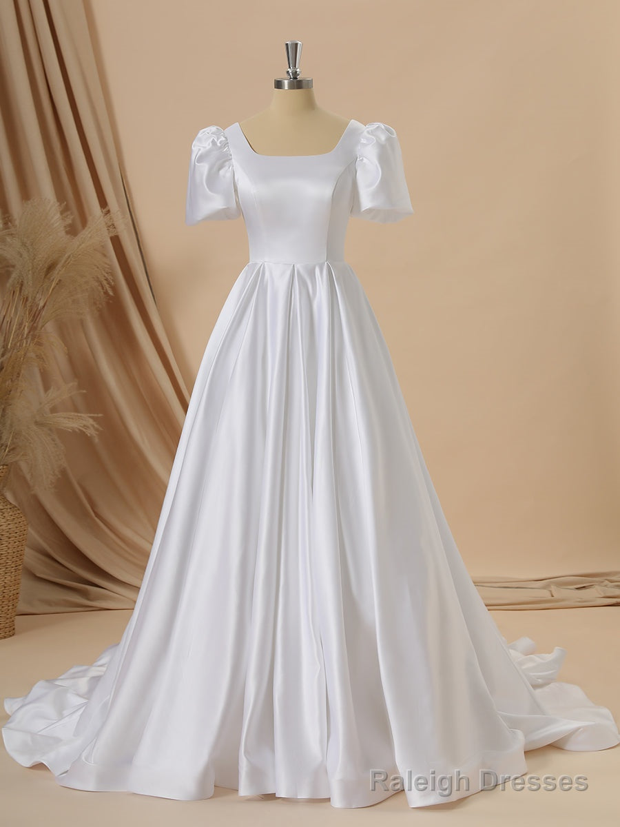 Ball Gown Short Sleeves Charmeuse Square Chapel Train Wedding Dress Main image