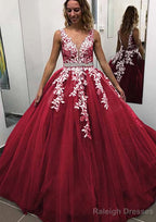 Ball Gown Sleeveless Long Dress Floor Length Tulle Prom Dress With Lace Appliqued Beading