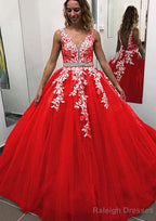 Ball Gown Sleeveless Long Dress Floor Length Tulle Prom Dress With Lace Appliqued Beading