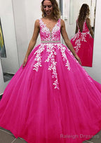 Ball Gown Sleeveless Long Dress Floor Length Tulle Prom Dress With Lace Appliqued Beading