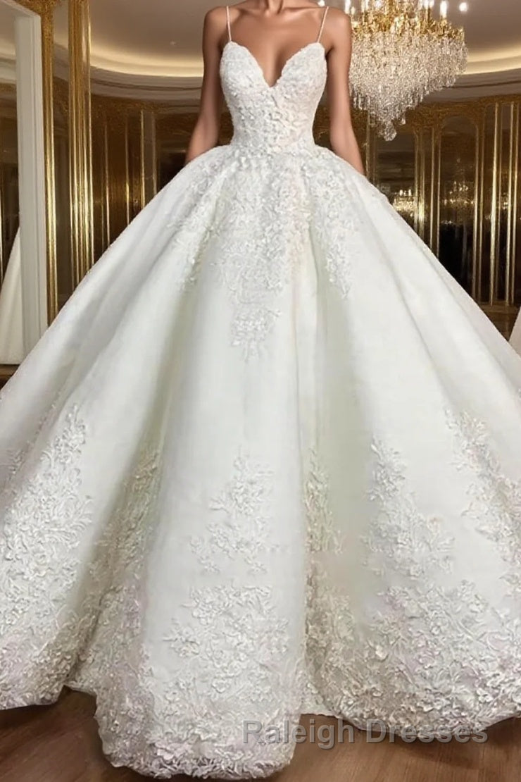 Ball Gown Spaghetti Straps Floor-Length Satin Wedding Dresses Main image