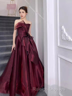 Ball Gown Strapless Burgundy Organza Prom Dresses Evening Dress
