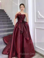Ball Gown Strapless Burgundy Organza Prom Dresses Evening Dress