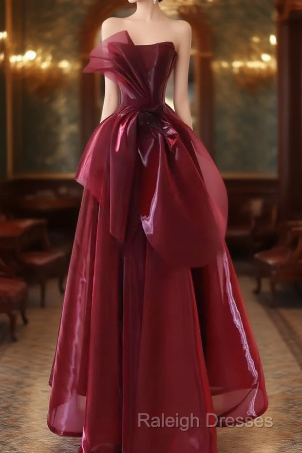 Ball Gown Strapless Burgundy Organza Prom Dresses Evening Dress Main image