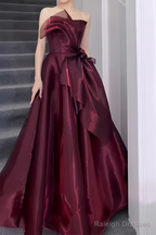 Ball Gown Strapless Burgundy Organza Prom Dresses Long Evening Dress