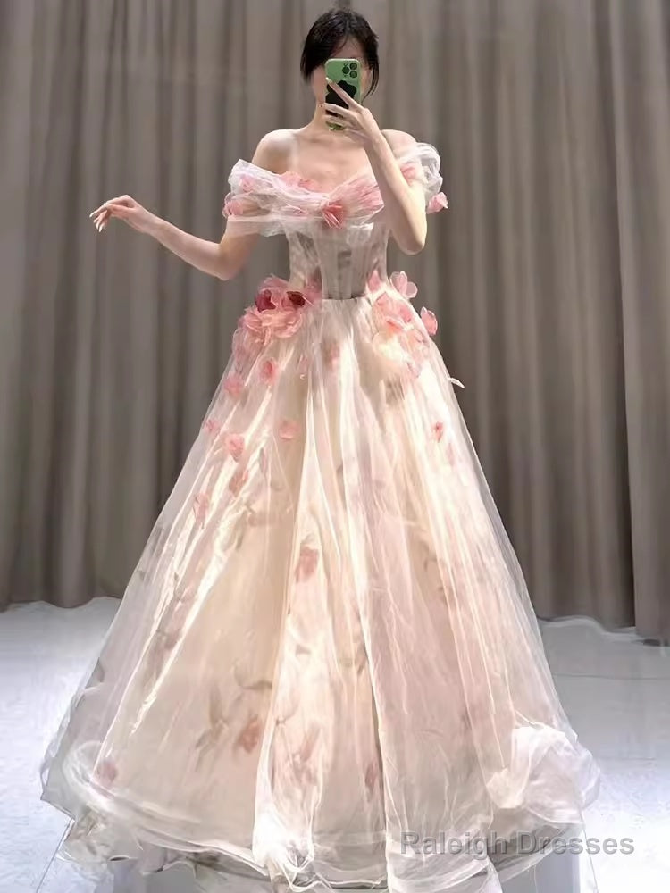 Ball Gown Strapless Champagne Floral Prom Dress Long Party Dresses Main image