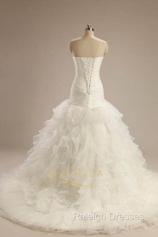 Ball-Gown Strapless Chapel  Wedding Dress White Organza