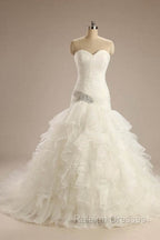 Ball-Gowns Strapless Chapel Wedding Dress White Organza