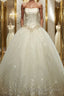 Ball Gown Strapless Floor-Length Tulle Wedding Dresses With Rhinestone