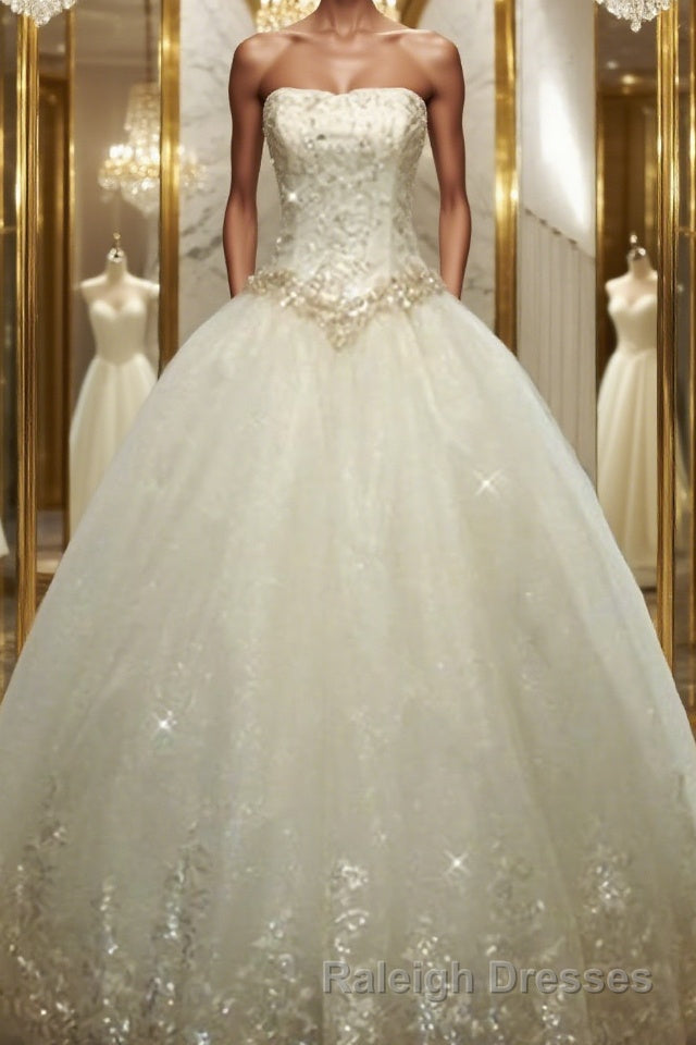 Ball Gown Strapless Floor Length Tulle Wedding Dress With Rhinestone Main image