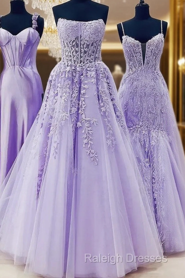 Ball Gown Strapless Purple Violet Prom Dress Lace Long Formal Gown Main image