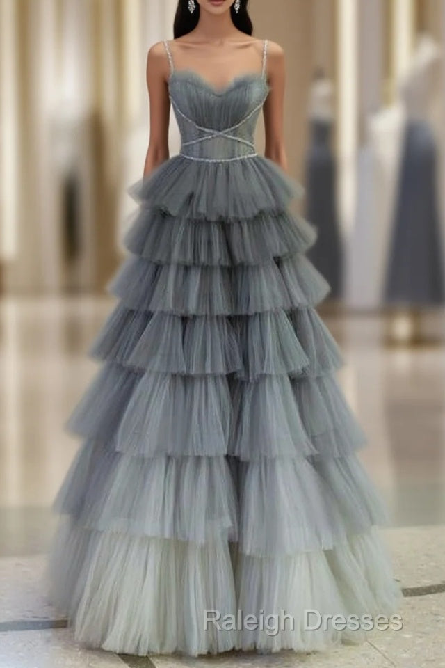 Ball Gown Strapless Tulle Long Gray Prom Dress Evening Dresses Main image