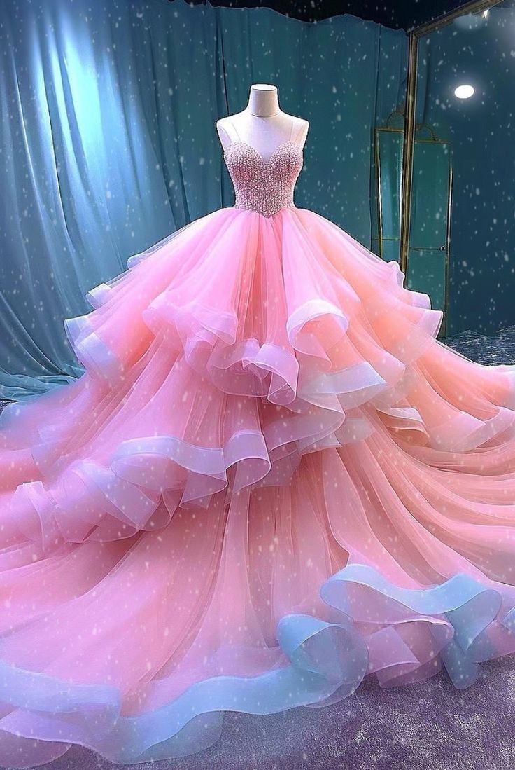 Ball Gowns Straps Pink Organza Sweet 16 Dress