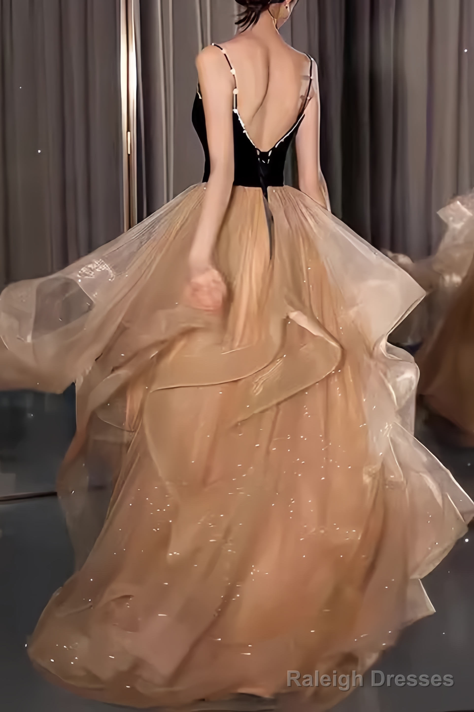 Ball Gown Straps Tulle Champagne Party Dress Long Prom Dress Secondary image