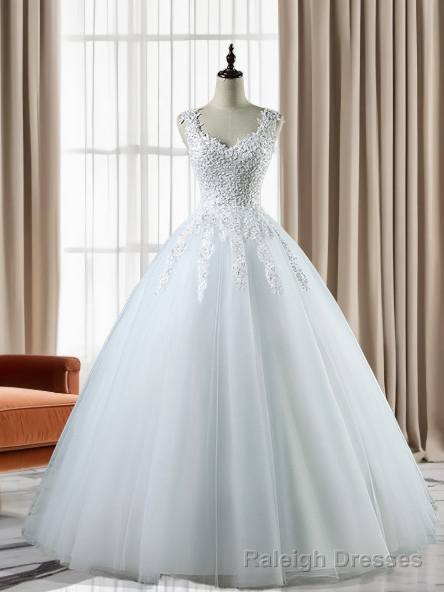 Ball-Gowns Sweetheart Applique Floor Length Tulle Wedding Dress