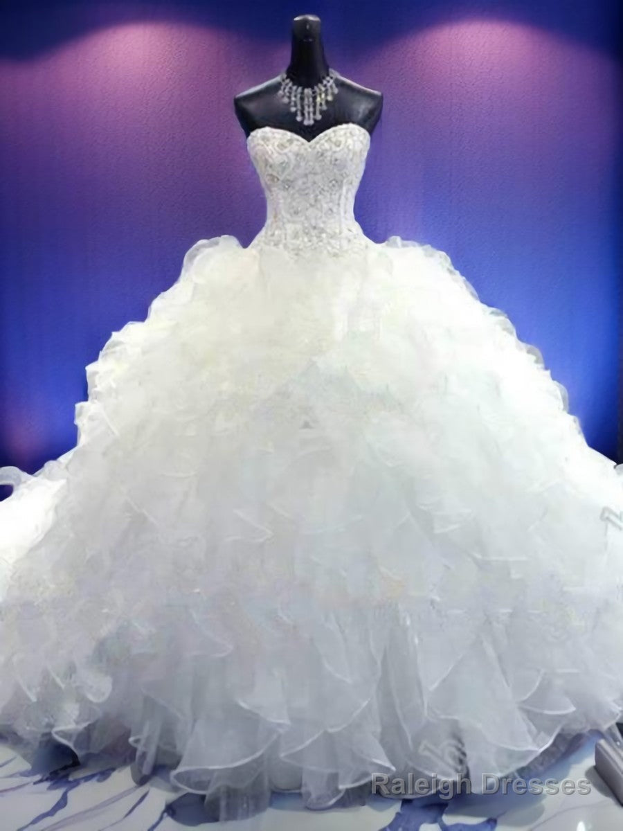Ball-Gowns Sweetheart Beading Cathedral Train Organza Wedding Dresses