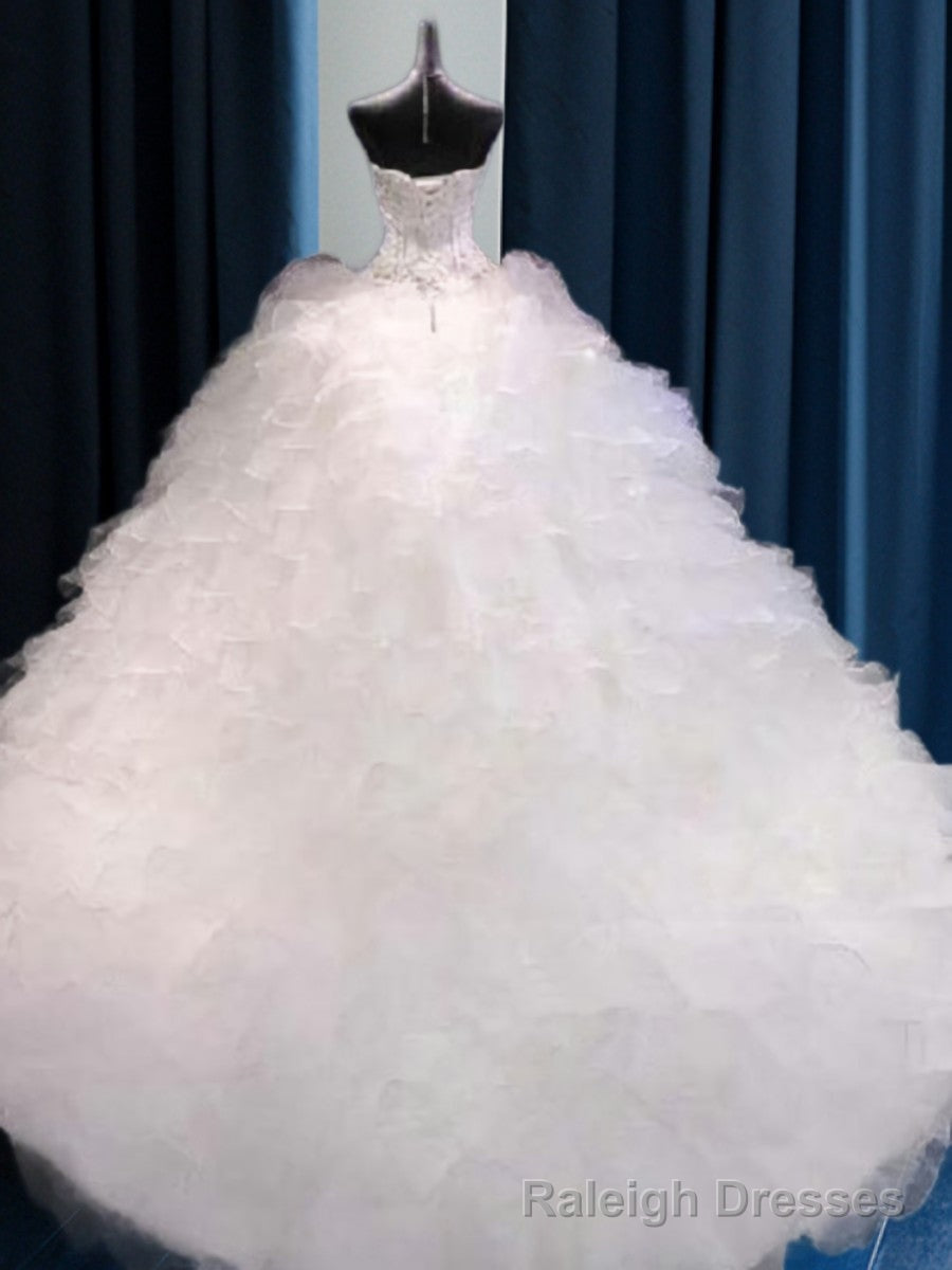 Ball-Gowns Sweetheart Beading Cathedral Train Organza Wedding Dress