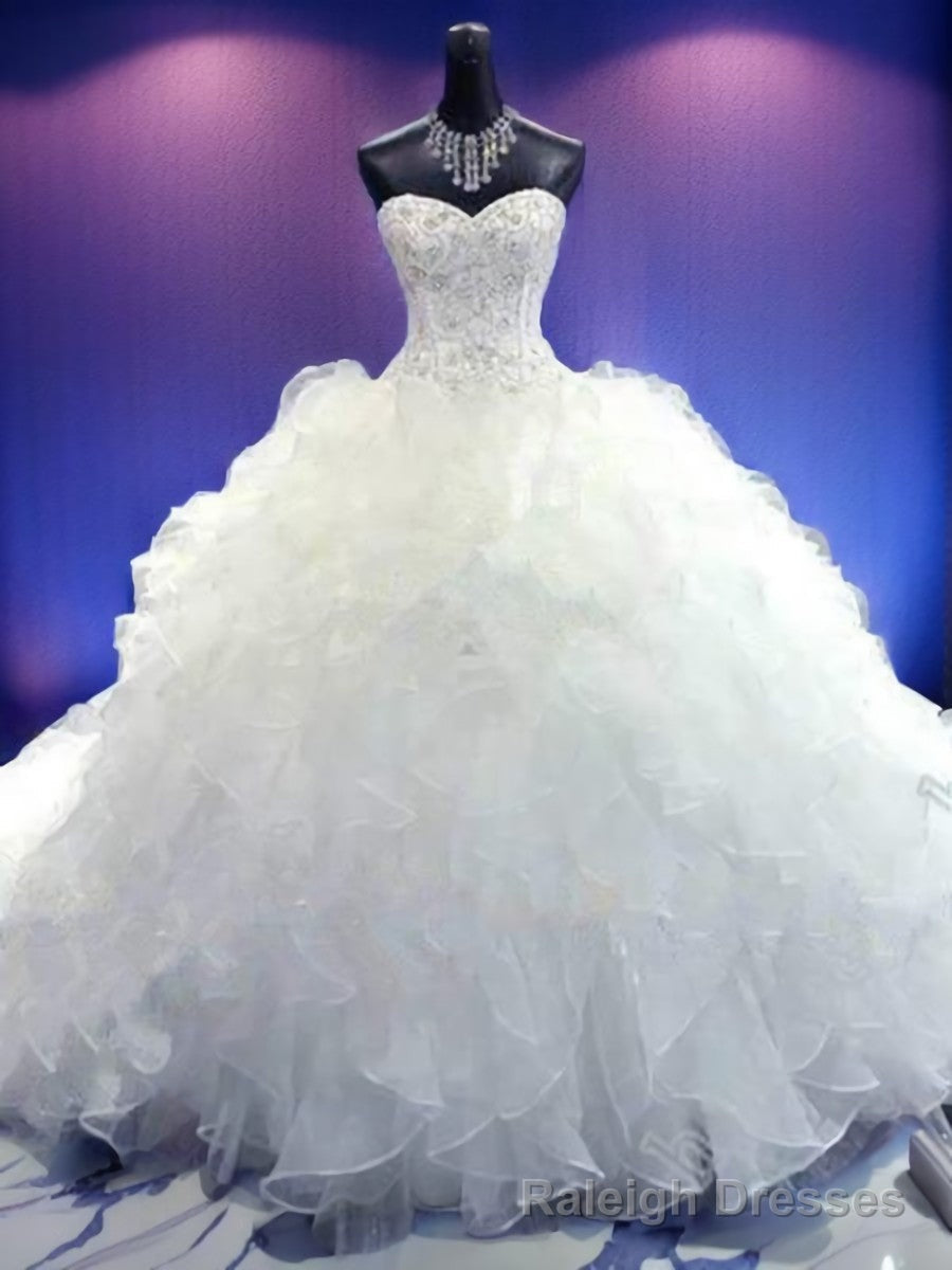 Ball-Gown Sweetheart Beading Cathedral Train Organza Wedding Dress Main image