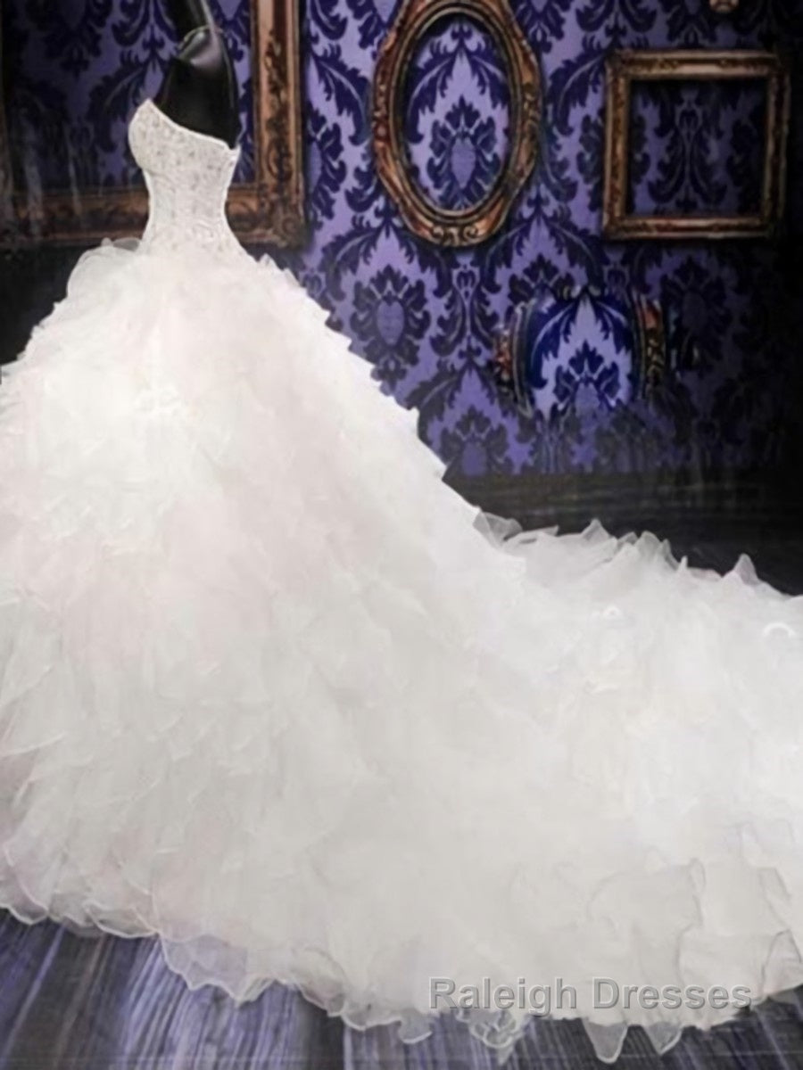 Ball Gowns Sweetheart Cathedral Train Organza Wedding Dresses With Beading