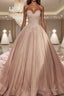 Ball Gown Sweetheart Court Train Satin Prom Dress With Appliques Lace