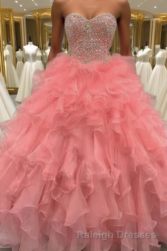 Ball Gown Sweetheart Floor-Length Organza Evening Dresses With Beading