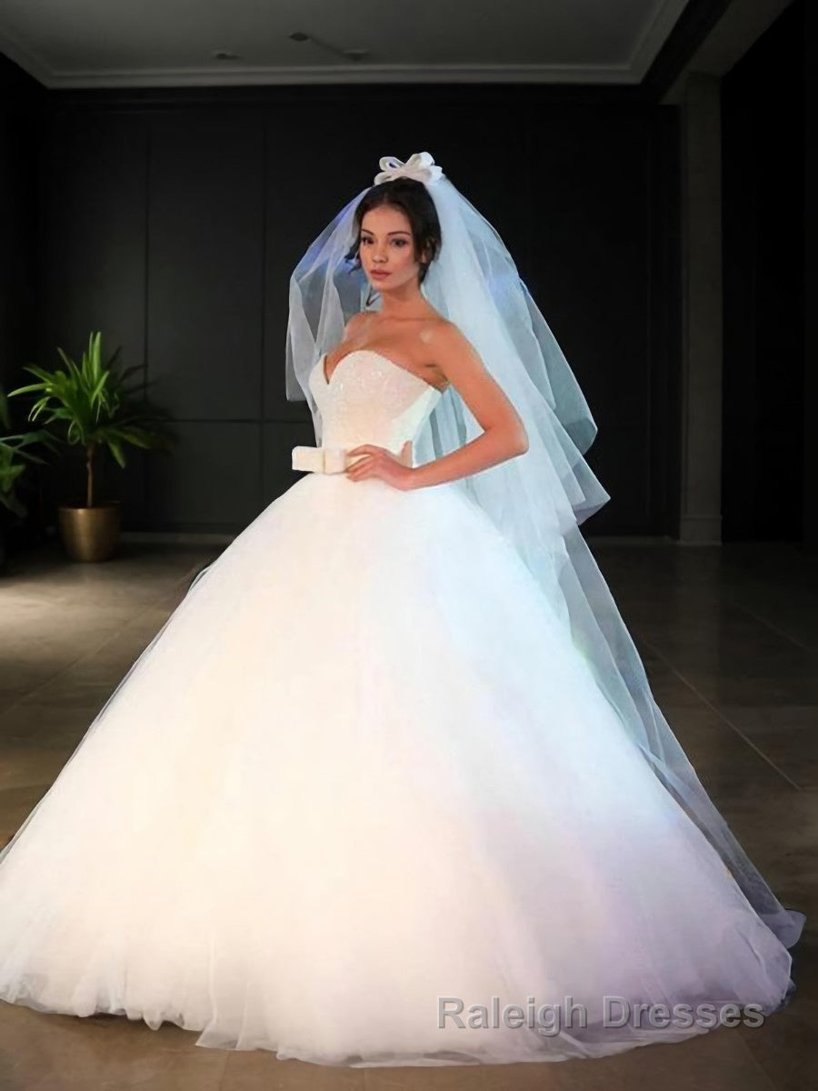 Ball Gowns Sweetheart Floor Length Tulle Wedding Dresses With Bow