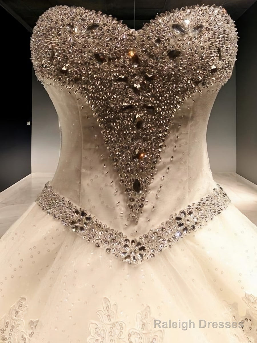 Ball-Gown Sweetheart Sequin Cathedral Train Tulle Wedding Dress