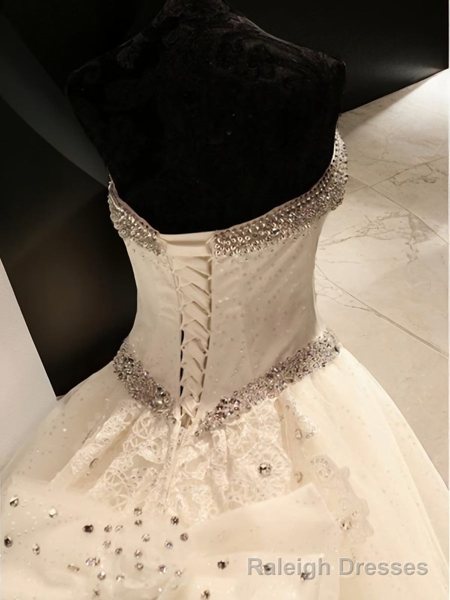 Ball-Gown Sweetheart Sequin Cathedral Train Tulle Wedding Dress