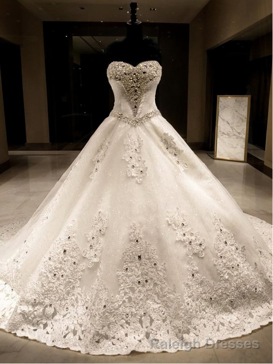 Ball-Gowns Sweetheart Sequin Cathedral Train Tulle Wedding Dress Main image