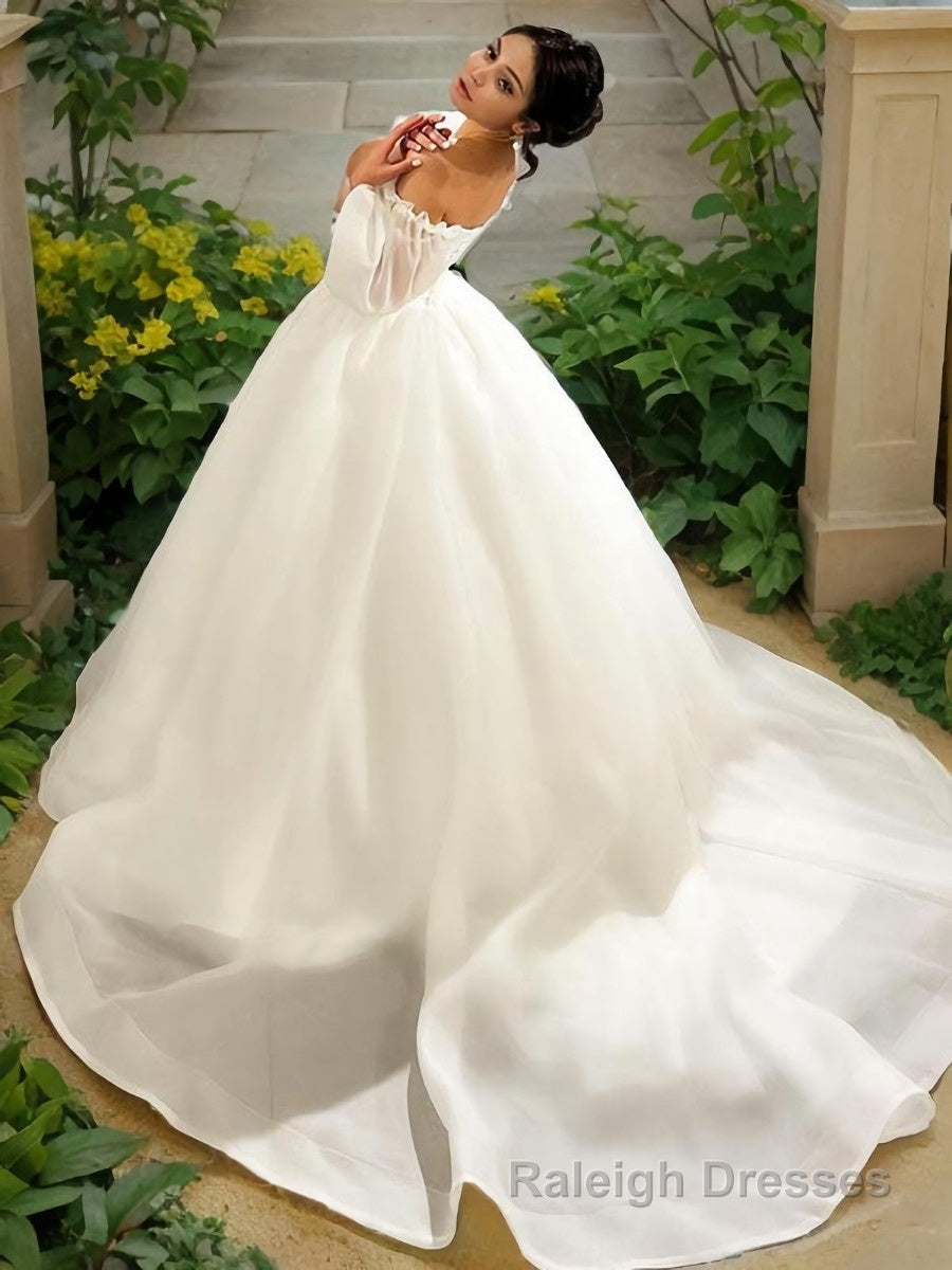Ball Gowns Sweetheart Sweep Train Satin Wedding Dresses
