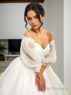 Ball Gowns Sweetheart Sweep Train Satin Wedding Dresses