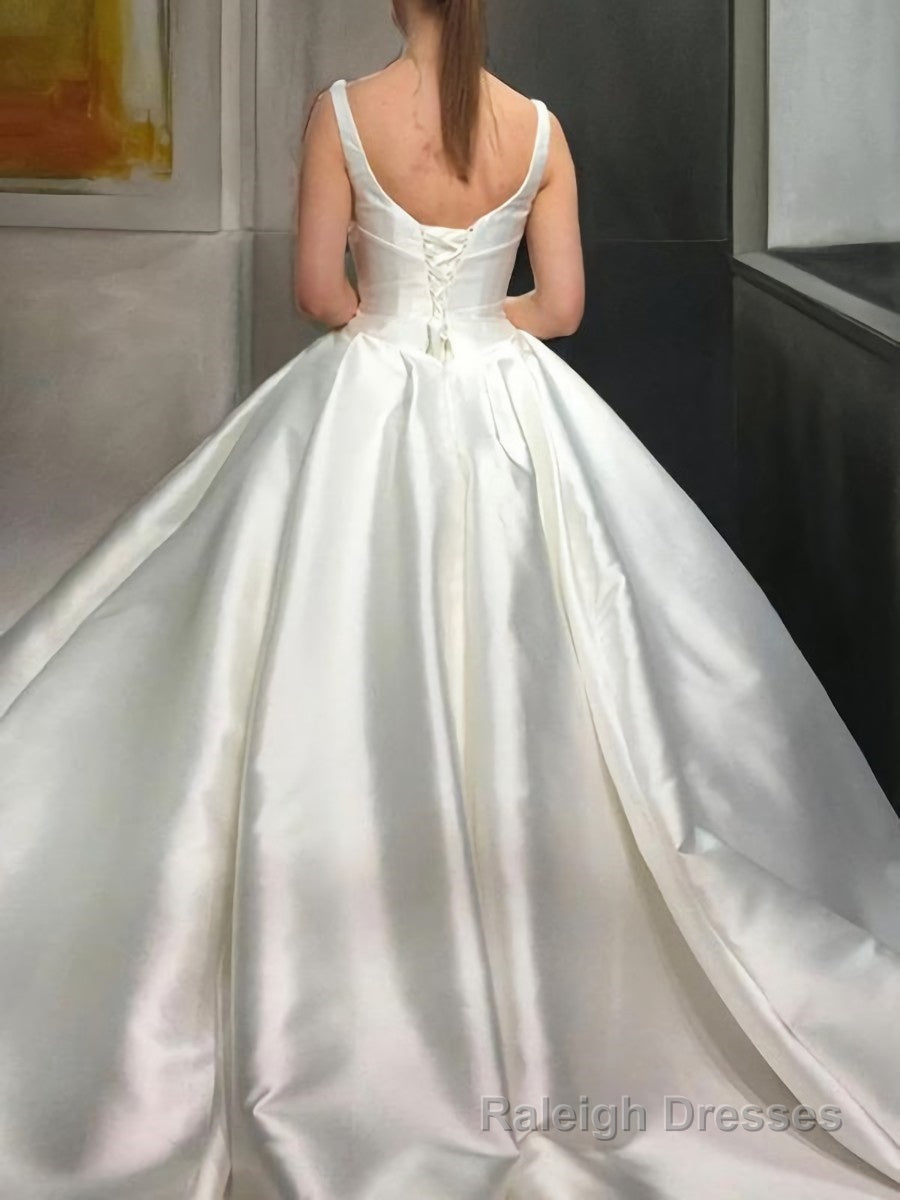 Ball Gown Sweetheart Sweep Train Satin Wedding Dresses Secondary image