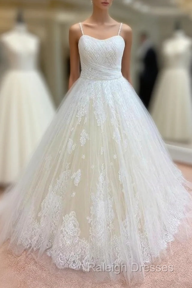Ball Gown Tulle Lace Spaghetti Straps Appliqued Wedding Dresses Main image