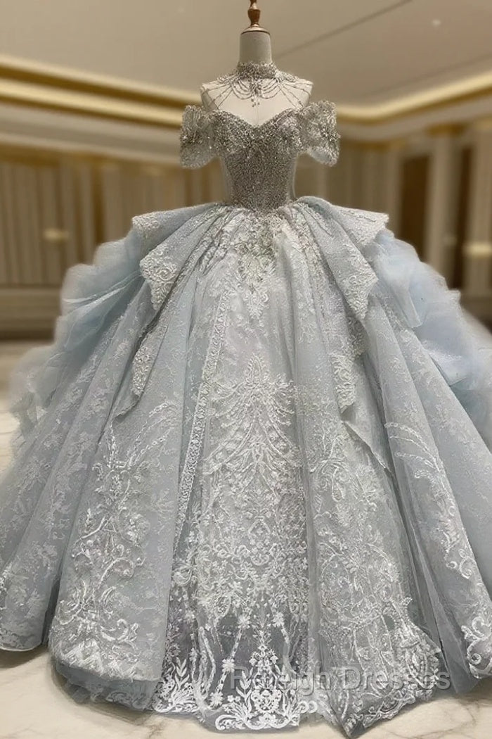 Ball Gown Tulle Off the Shoulder Beading Wedding Dress