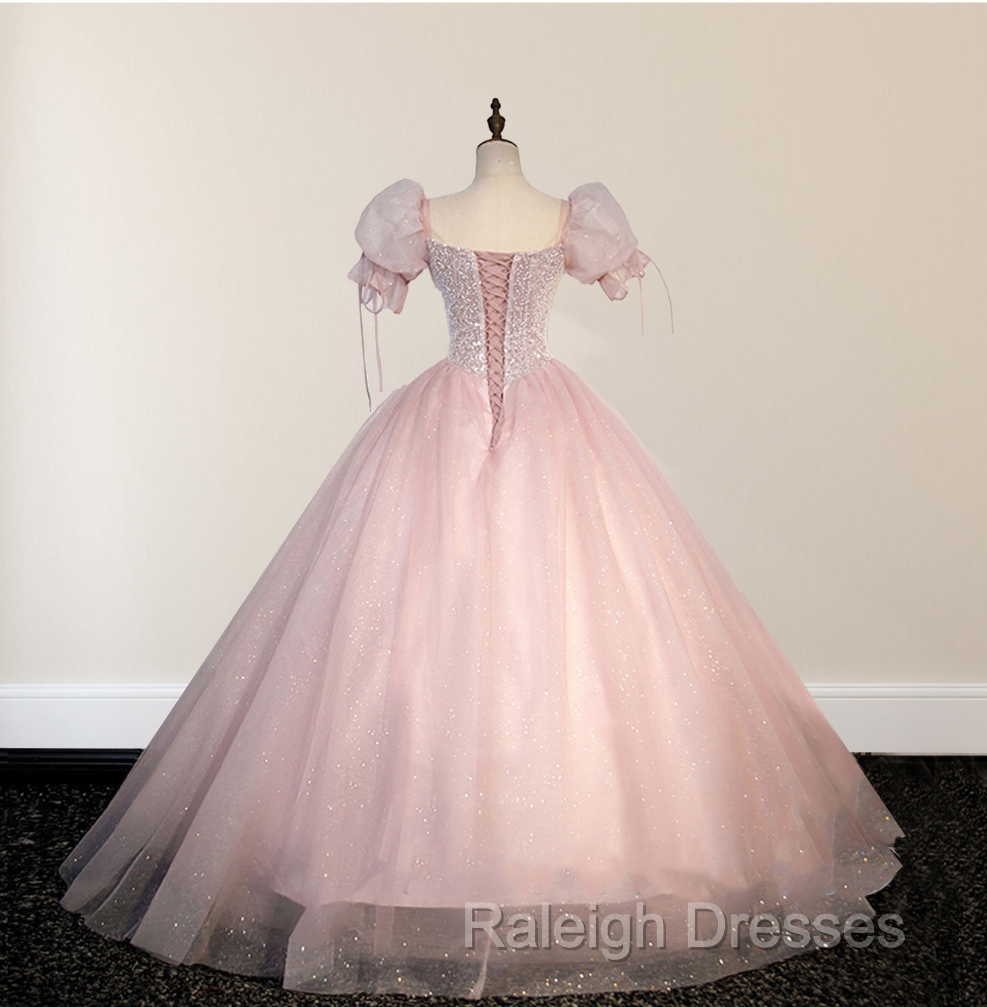 Ball-Gown Tulle  Pink Sweetheart Floor-Length Graduation Birthday Party Dress with Sequined Secondary image