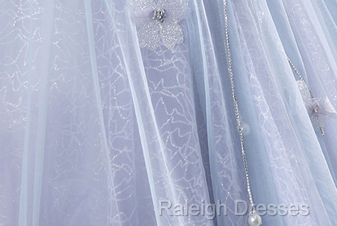Ball-Gown Tulle Sweetheart Floor-Length Pearls Butterflies Quinceanera Dress with Appliqued