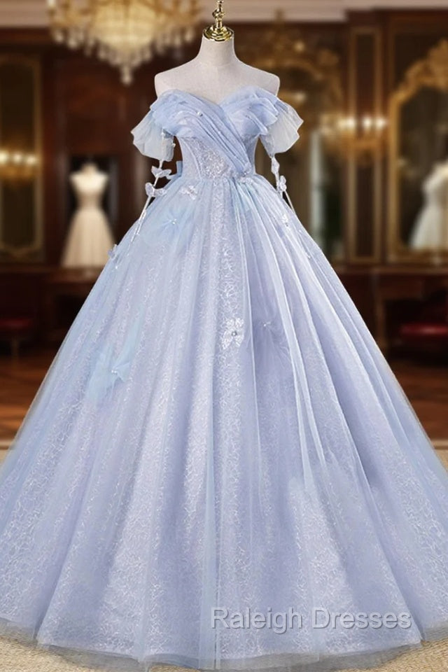 Ball-Gown Tulle Sweetheart Floor-Length Pearls Butterflies Quinceanera Dress with Appliqued Main image