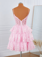 Ball-Gown Tulle V-neck Appliques Lace Corset Short/Mini Dress