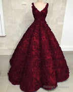 Ball Gowns V Neck 3D Lace Dresses
