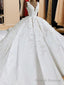 Ball-Gowns V Neck Appliques Lace Sweep Train Satin Wedding Dress