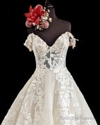 Ball Gown V Neck Corset Lace Embroidery Wedding Dress