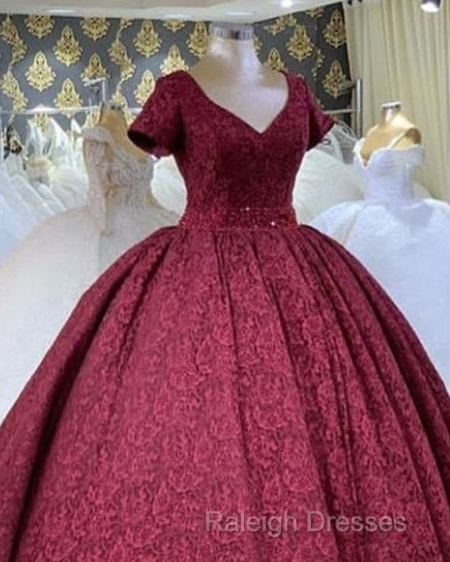 Ball Gown V Neck Lace Dress With Sleeves Secondary image