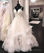 Ball Gown V Neck Tulle Lace Wedding Dresses A Line Floor Length Beautiful