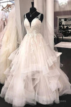 Ball Gowns V Neck Tulle Lace Wedding Dress A-Line Floor Length Beautiful