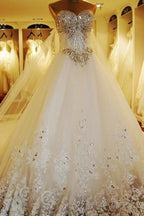Ball Gown Watteau Train Wedding Dress With Appliques Beading