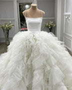 Ball Gown Wedding Dress Organza Rufffles Pearl Straps
