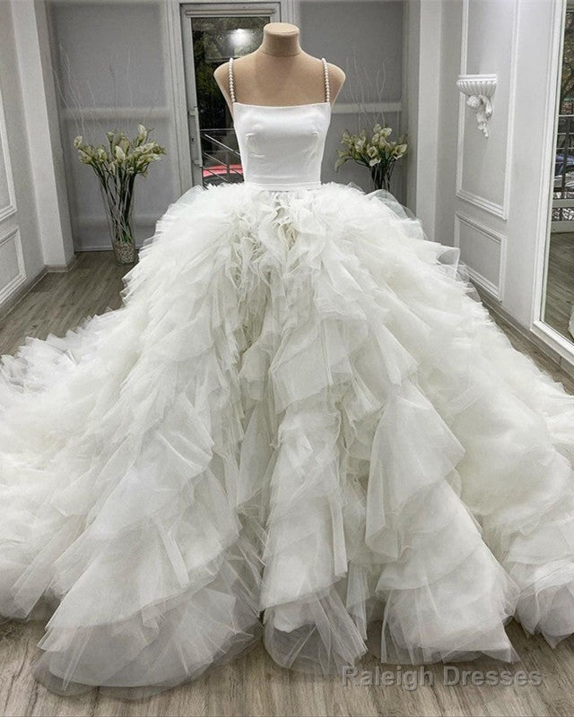 Ball Gowns Wedding Dresses Organza Rufffles Pearl Straps