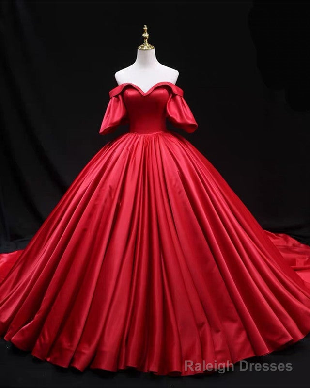 Ball Gown Wedding Dresses Satin Ruffles Sleeves Main image