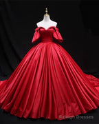 Ball Gowns Wedding Dress Satin Ruffles Sleeves